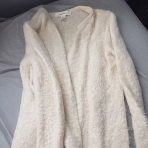 Cream colored eyelash sweater coat